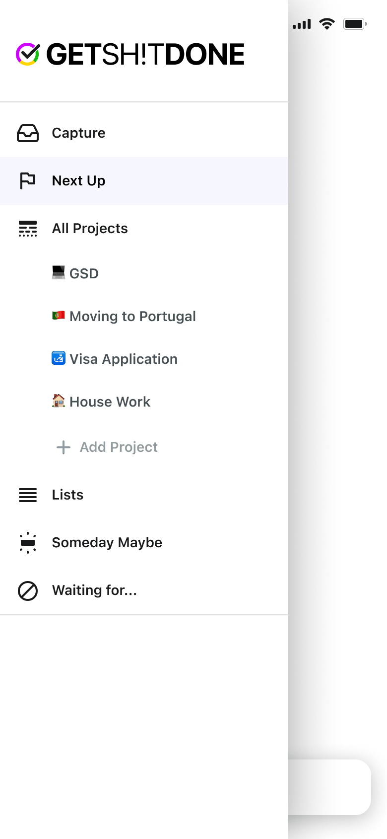 Get Sh!t Done app navigation menu