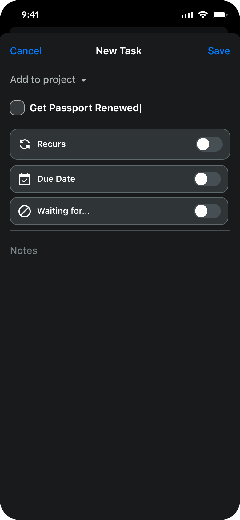 Get Sh!t Done dark mode new task