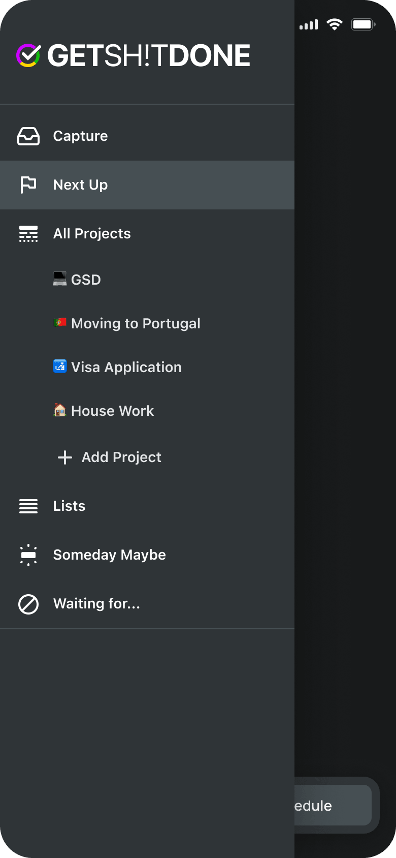 Get Sh!t Done dark mode navigation
