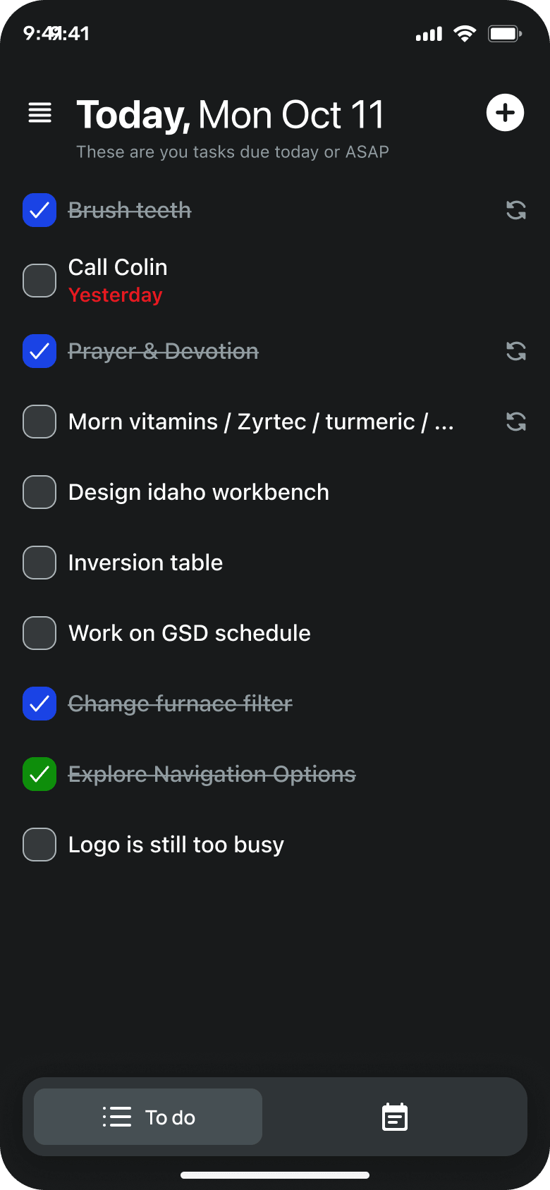 Get Sh!t Done dark mode to do list